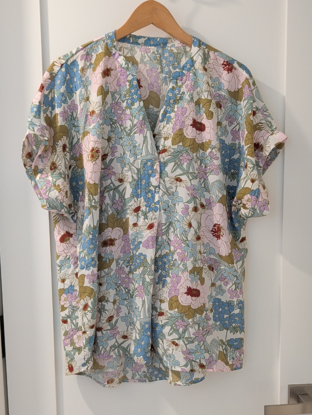 Pastel Floral Short-Sleeve Blouse - Multi Pastel